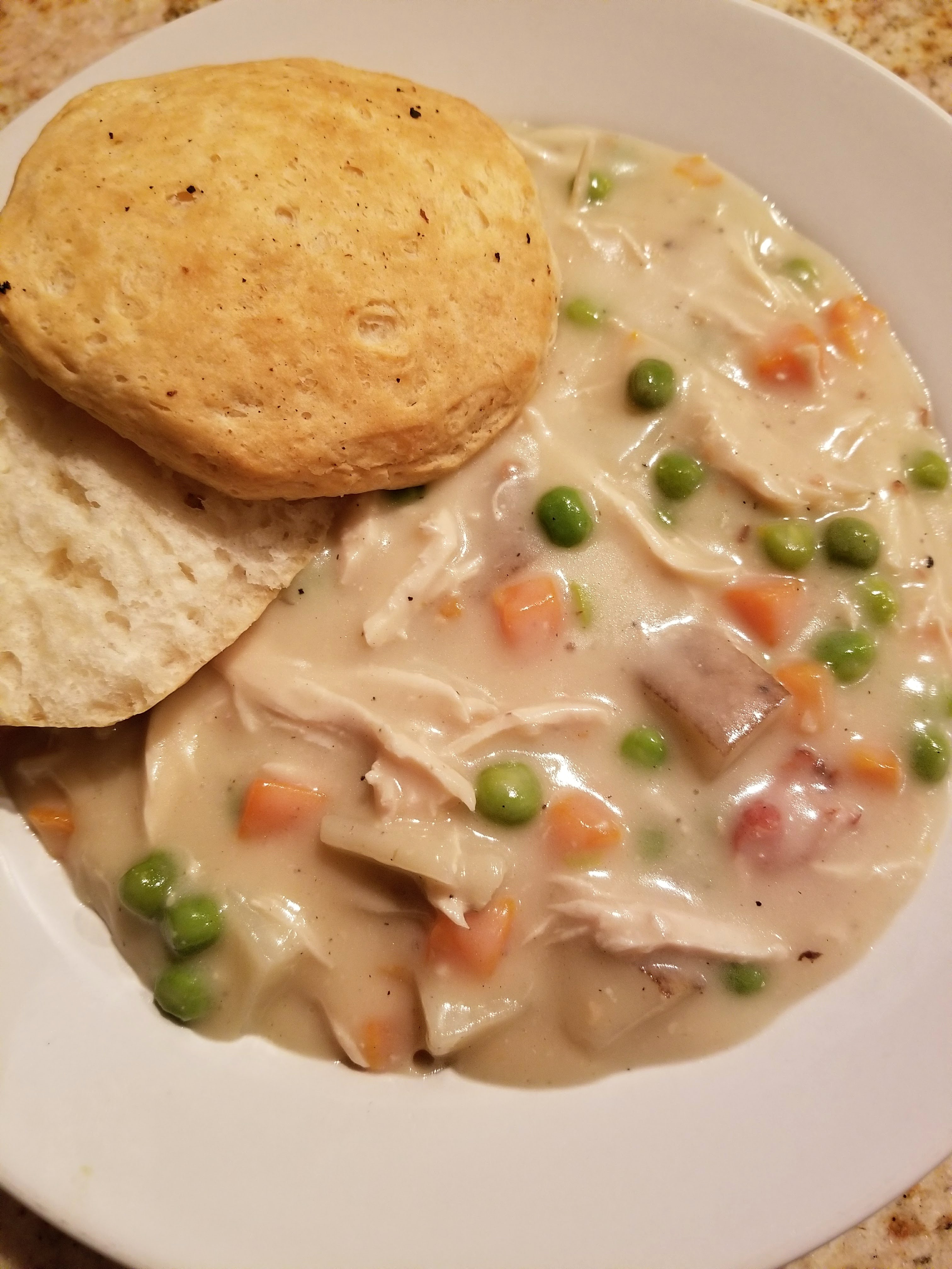 Chicken Pot Pie Soup & Biscuits