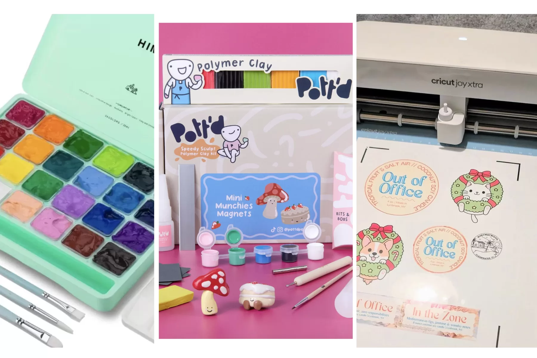 gift ideas for creative people, such as watercolor paints, clay and a cricut xtra joy